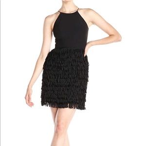 Aidan Mattox fringe skirt halter dress
